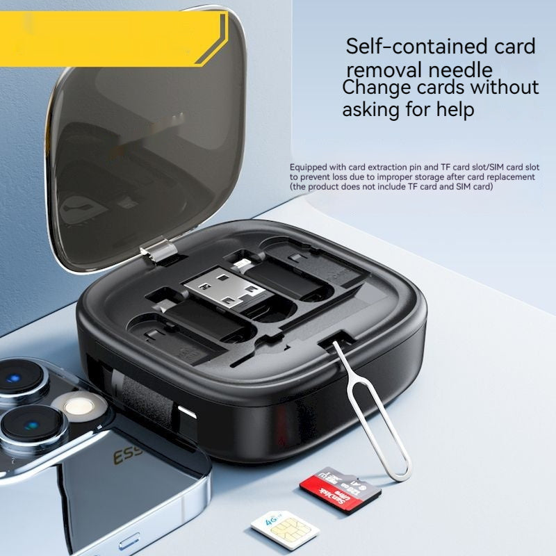 Multi-Kabel Ladebox – Flexibles 0,5–1m Kabel mit Lightning, Type-C, OTG & Micro-USB