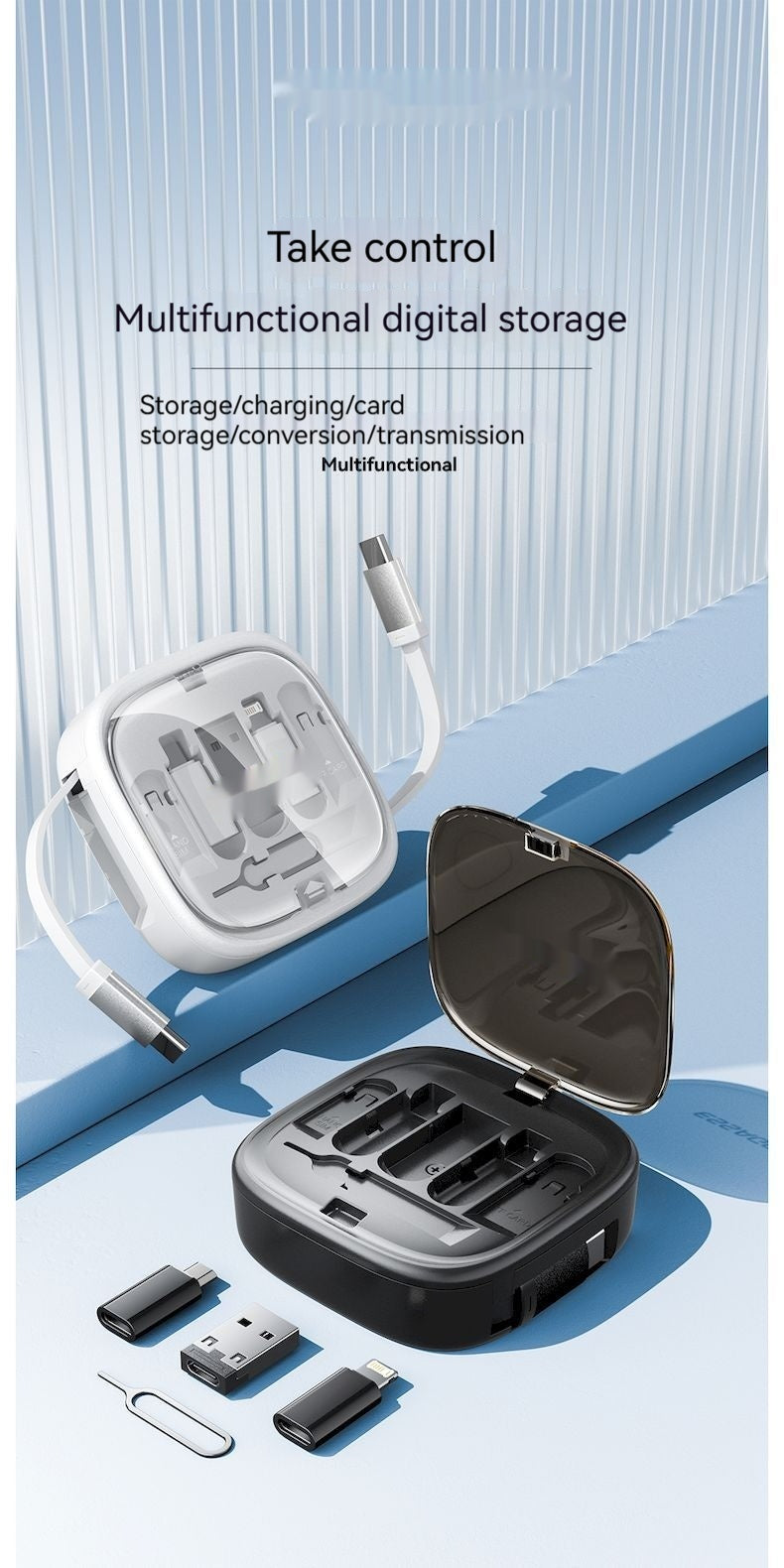 Multi-Kabel Ladebox – Flexibles 0,5–1m Kabel mit Lightning, Type-C, OTG & Micro-USB