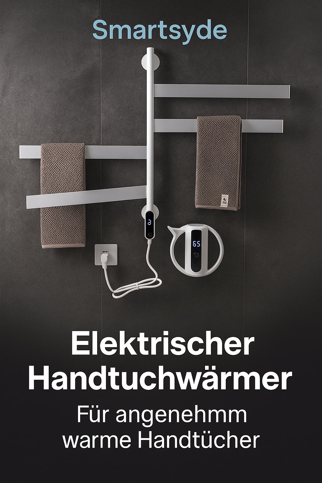 Luxus Handtuchheizkörper – Schwarz, Edelstahl, Elektrisch beheizt mit Touch-Bedienung