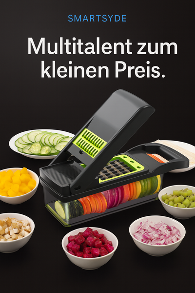 7-in-1 Gemüse- & Obstschneider – Schneiden, Raspeln, Würfeln, Edelstahl