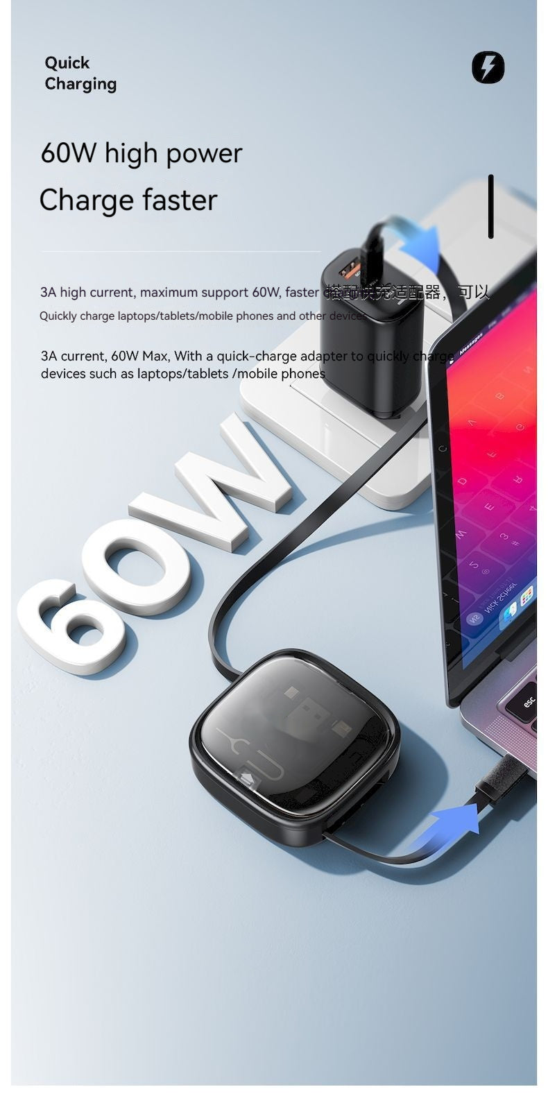 Multi-Kabel Ladebox – Flexibles 0,5–1m Kabel mit Lightning, Type-C, OTG & Micro-USB